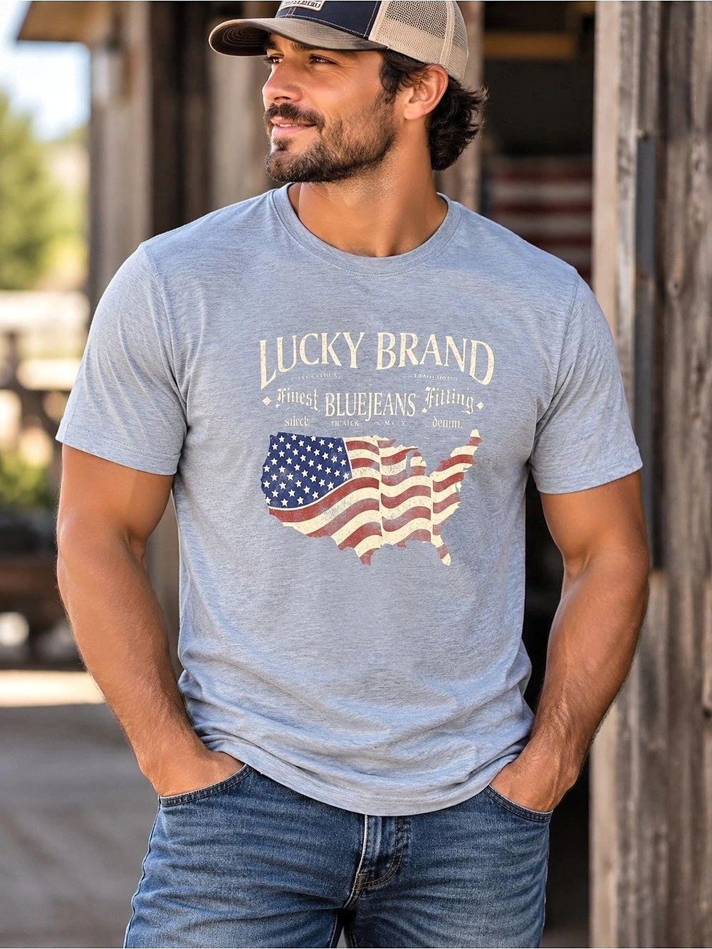 Lucky Brand USA Flag Graphic T-Shirt Men's Blue Medium